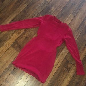 Red ribbed open back sweater dress